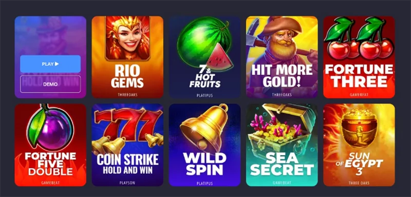 Selection of games at Banger Casino